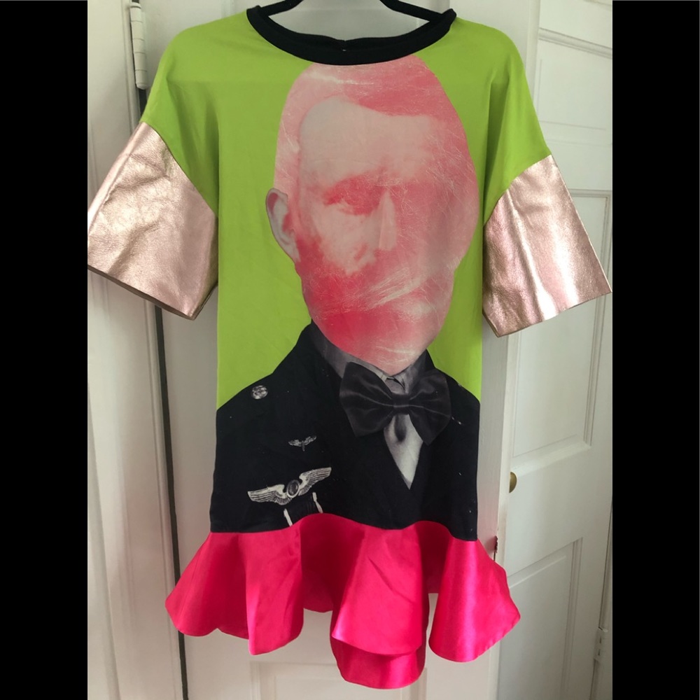 Topshop Neon Drop Waist Dress with Leather Slvs